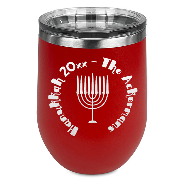 Custom Hanukkah Stemless Stainless Steel Wine Tumbler - Red - Double Sided (Personalized)