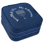 Hanukkah Travel Jewelry Box - Navy Blue Leather (Personalized)