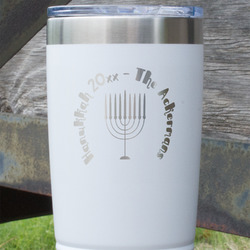 Hanukkah 20 oz Stainless Steel Tumbler - White - Single Sided (Personalized)