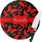 Chili Peppers Round Glass Cutting Board - Small (Personalized)