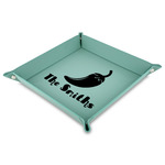 Chili Peppers Faux Leather Dice Tray - 9" x 9"  - Teal (Personalized)