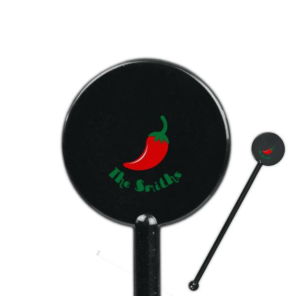 Custom Chili Peppers 5.5" Round Plastic Stir Sticks - Black - Double Sided (Personalized)