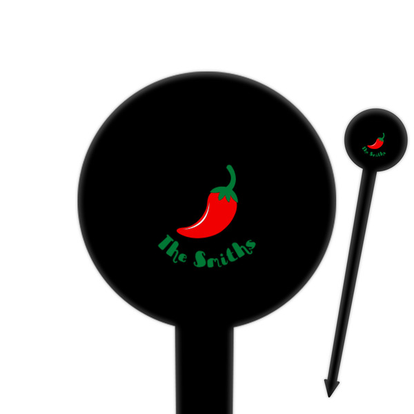 Custom Chili Peppers 6" Round Plastic Food Picks - Black - Single Sided (Personalized)