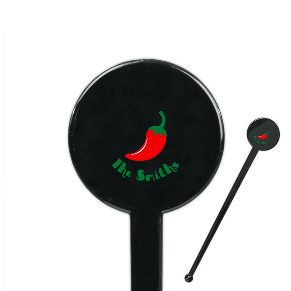 Custom Chili Peppers 7" Round Plastic Stir Sticks - Black - Single Sided (Personalized)