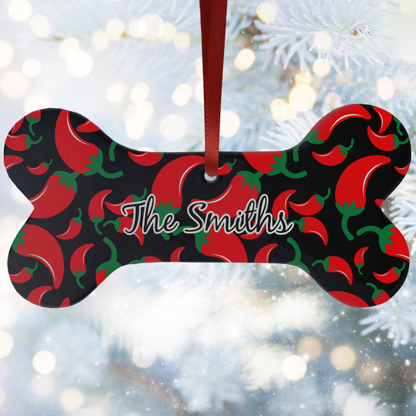 Custom Chili Peppers Ceramic Dog Ornament w/ Name or Text