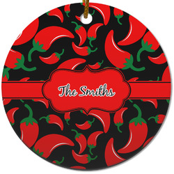 Chili Peppers Round Ceramic Ornament w/ Name or Text