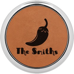 Chili Peppers Set of 4 Leatherette Round Coasters w/ Silver Edge (Personalized)