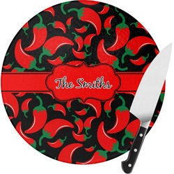 Chili Peppers Round Glass Cutting Board - Medium (Personalized)