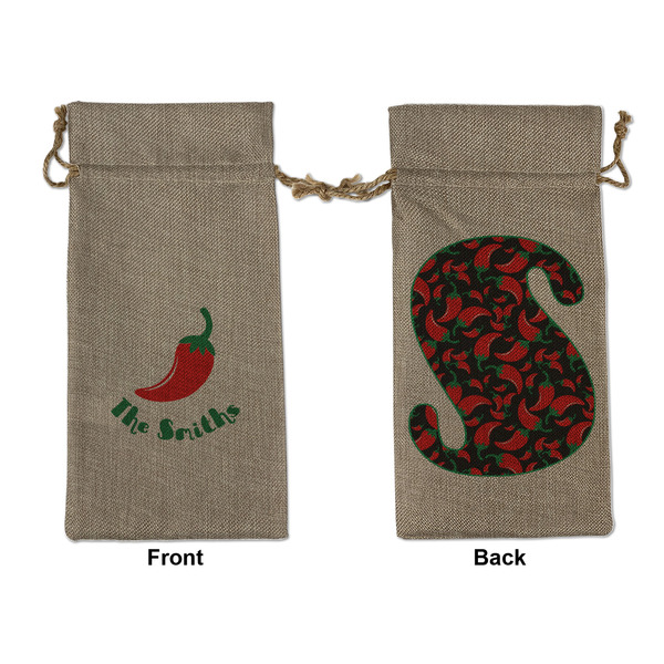 Custom Chili Peppers Large Burlap Gift Bag - Front & Back (Personalized)