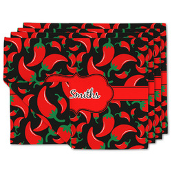 Chili Peppers Double-Sided Linen Placemat - Set of 4 w/ Name or Text