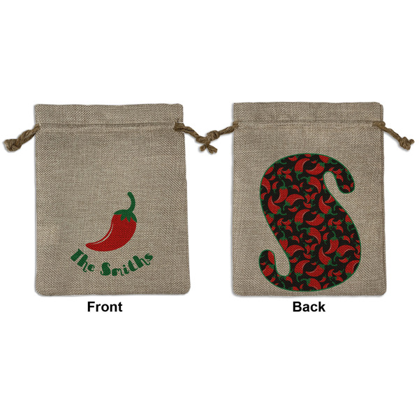 Custom Chili Peppers Medium Burlap Gift Bag - Front & Back (Personalized)