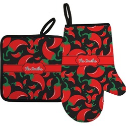 Chili Peppers Oven Mitt & Pot Holder Set w/ Name or Text