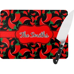Chili Peppers Rectangular Glass Cutting Board - Large - 15.25"x11.25" w/ Name or Text