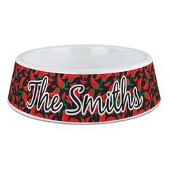 Chili Peppers Plastic Dog Bowl - Large (Personalized)