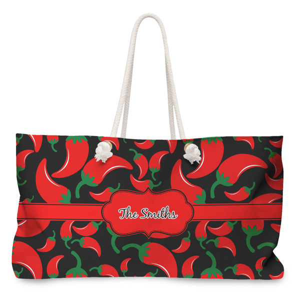 Custom Chili Peppers Large Tote Bag with Rope Handles (Personalized)