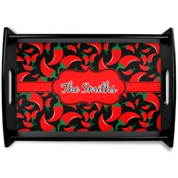 Chili Peppers Black Wooden Tray - Small (Personalized)