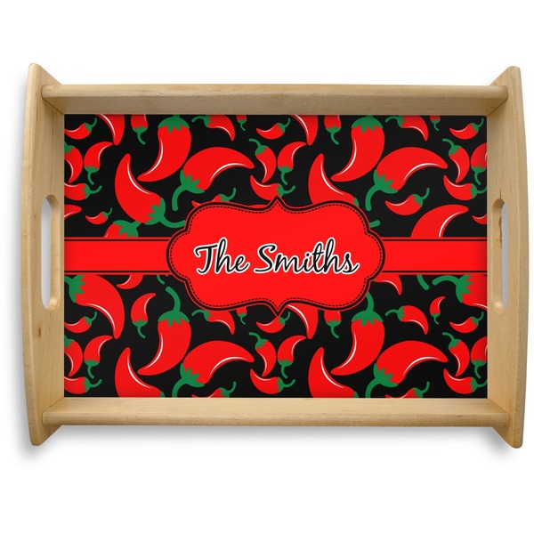 Custom Chili Peppers Natural Wooden Tray - Large (Personalized)