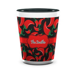 Chili Peppers Ceramic Shot Glass - 1.5 oz - Two Tone - Single (Personalized)