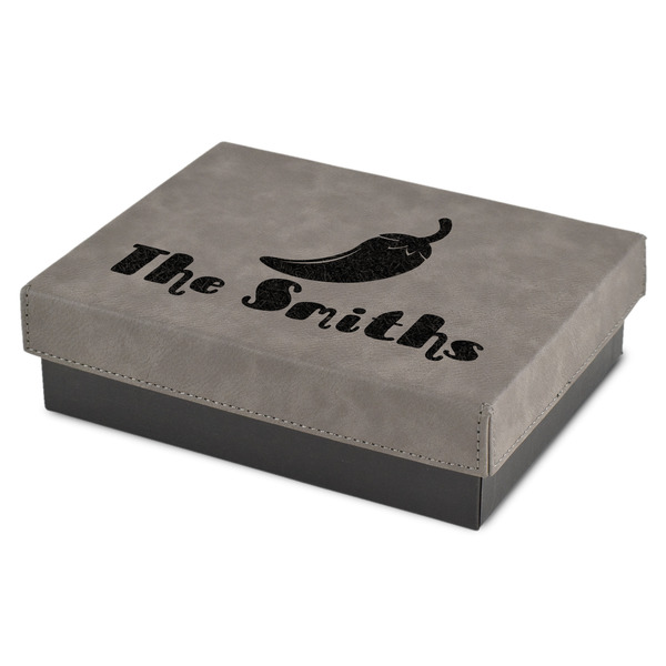 Custom Chili Peppers Small Gift Box w/ Engraved Leather Lid (Personalized)