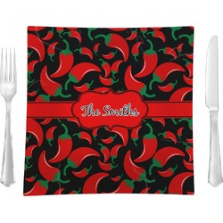 Chili Peppers 9.5" Glass Square Lunch / Dinner Plate- Single or Set of 4 (Personalized)