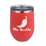 Chili Peppers Stemless Stainless Steel Wine Tumbler - Coral - Double Sided (Personalized)