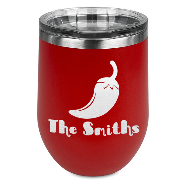 Custom Chili Peppers Stemless Stainless Steel Wine Tumbler - Red - Double Sided (Personalized)