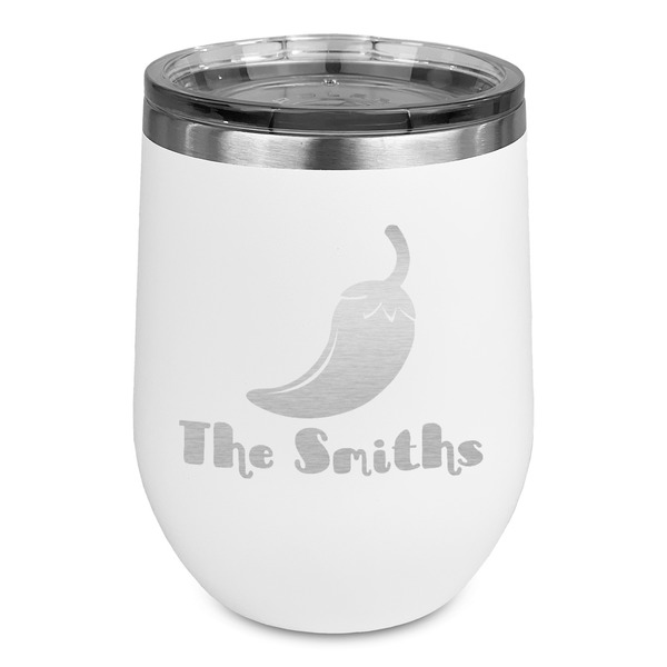 Custom Chili Peppers Stemless Stainless Steel Wine Tumbler - White - Double Sided (Personalized)