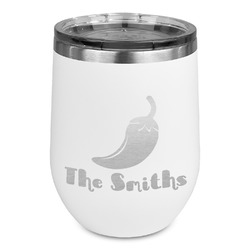 Chili Peppers Stemless Stainless Steel Wine Tumbler - White - Single Sided (Personalized)