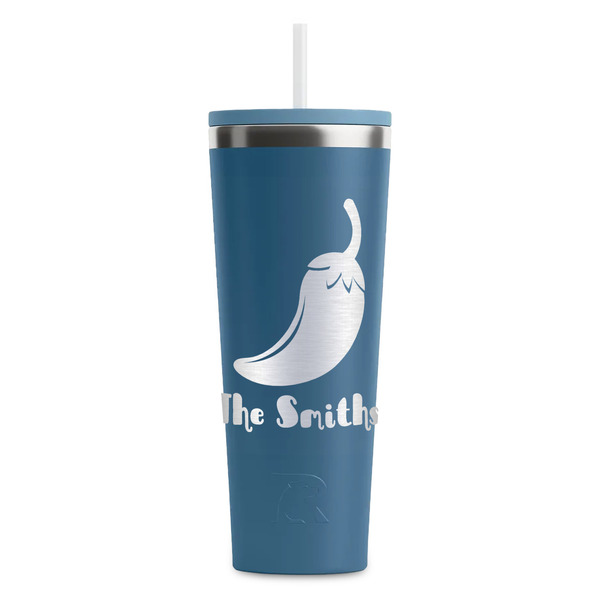 Custom Chili Peppers RTIC Everyday Tumbler with Straw - 28oz - Steel Blue - Double-Sided (Personalized)