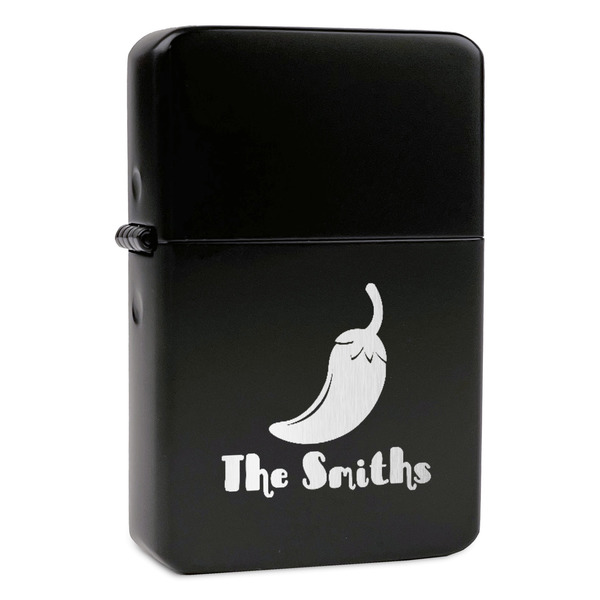 Custom Chili Peppers Windproof Lighter - Black - Double Sided & Lid Engraved (Personalized)