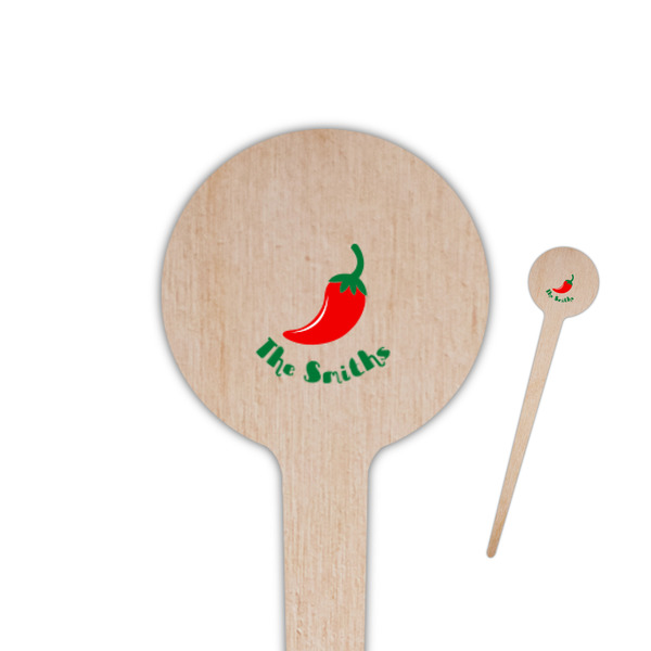 Custom Chili Peppers 4" Round Wooden Food Picks - Double Sided (Personalized)