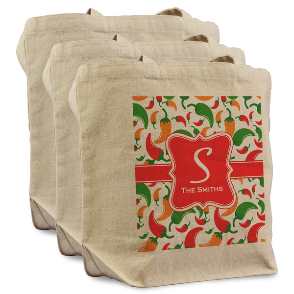 Custom Colored Peppers Reusable Cotton Grocery Bags - Set of 3 (Personalized)