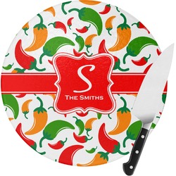 Colored Peppers Round Glass Cutting Board - Small (Personalized)