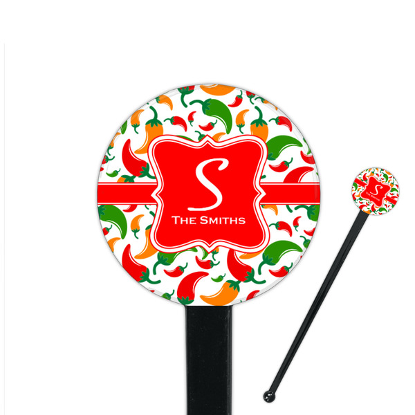 Custom Colored Peppers 7" Round Plastic Stir Sticks - Black - Single Sided (Personalized)