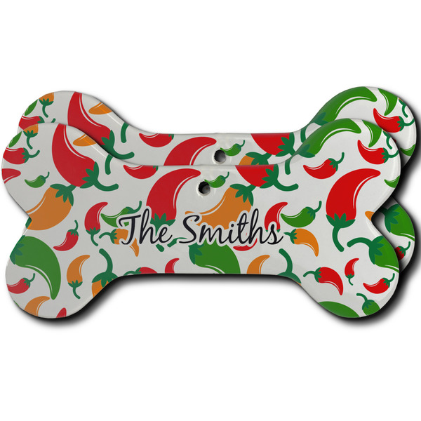 Custom Colored Peppers Ceramic Dog Ornament - Front & Back w/ Name and Initial