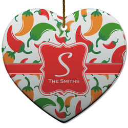 Colored Peppers Heart Ceramic Ornament w/ Name and Initial
