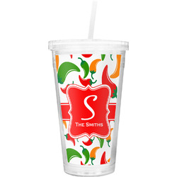 Colored Peppers Double Wall Tumbler with Straw (Personalized)