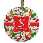 Colored Peppers Flat Glass Ornament - Round w/ Name and Initial