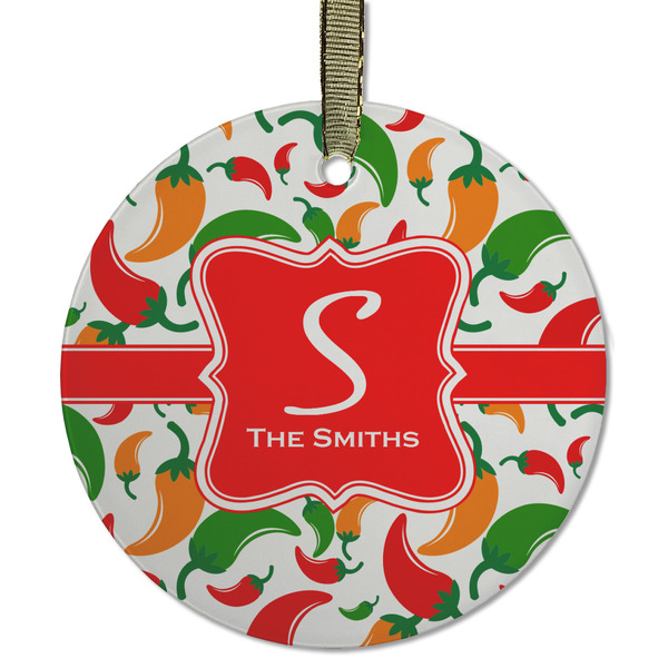 Custom Colored Peppers Flat Glass Ornament - Round w/ Name and Initial