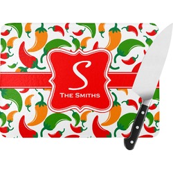Colored Peppers Rectangular Glass Cutting Board - Large - 15.25"x11.25" w/ Name and Initial