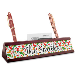 Colored Peppers Red Mahogany Nameplate with Business Card Holder (Personalized)