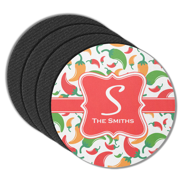 Custom Colored Peppers Round Rubber Backed Coasters - Set of 4 (Personalized)