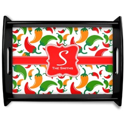 Colored Peppers Black Wooden Tray - Large (Personalized)