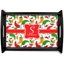 Colored Peppers Black Wooden Tray - Small (Personalized)