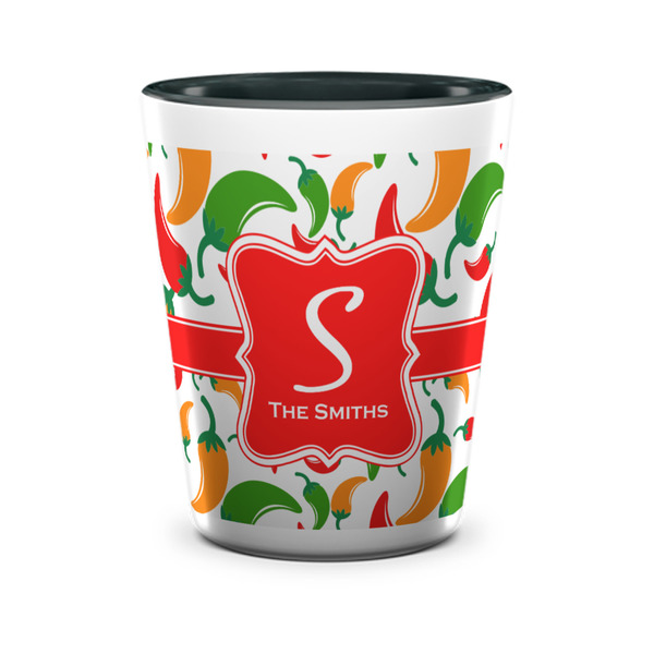 Custom Colored Peppers Ceramic Shot Glass - 1.5 oz - Two Tone - Single (Personalized)