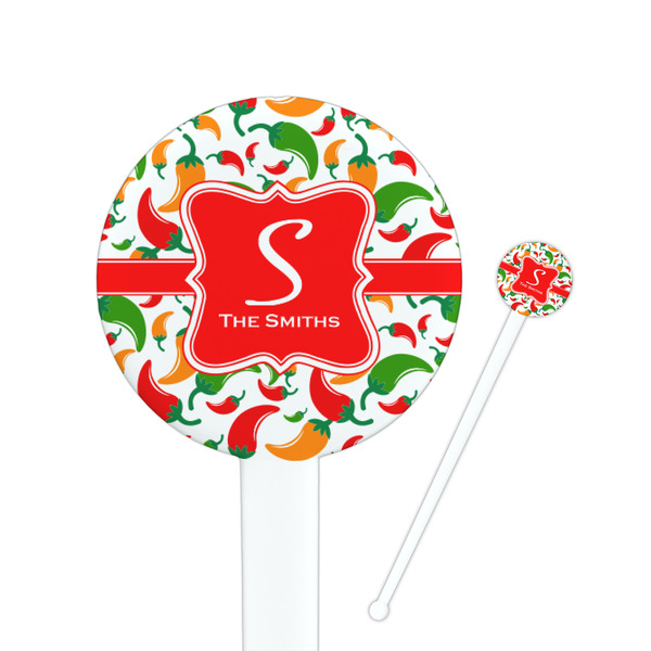 Custom Colored Peppers 7" Round Plastic Stir Sticks - White - Double Sided (Personalized)