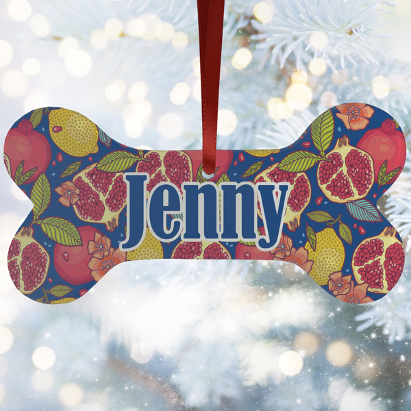 Custom Pomegranates & Lemons Ceramic Dog Ornament w/ Monograms