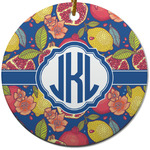 Pomegranates & Lemons Round Ceramic Ornament w/ Monogram