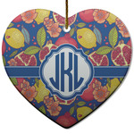 Pomegranates & Lemons Heart Ceramic Ornament w/ Monogram