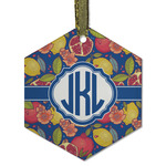 Pomegranates & Lemons Flat Glass Ornament - Hexagon w/ Monogram